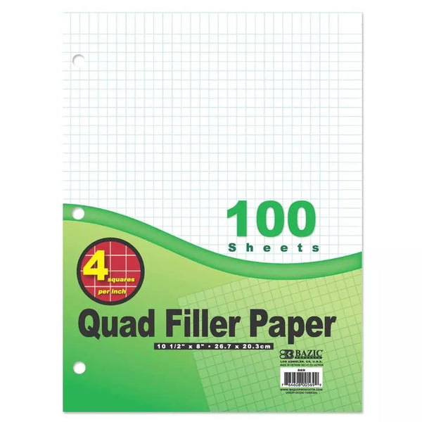 Filler Paper 4-1″ Quad-Ruled 100 Ct.