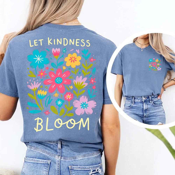 May include a Kindness Matters Comfort Colors T-Shirt in pastel tones with bold positive quote text, displayed on a flat-lay background.