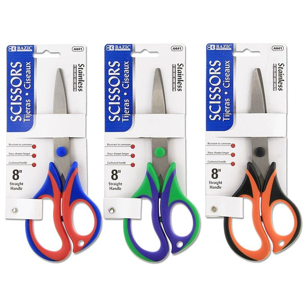 8" Two-Tone Soft Grip Stainless Steel Scissors - 1 Random Color