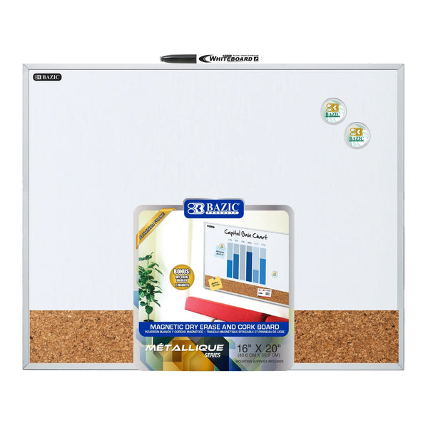 Aluminum Framed Magnetic Dry Erase/Cork Combo Board 16" X 20"