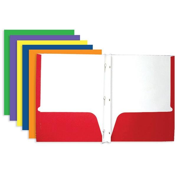 Assorted Color 2-Pockets Portfolios w/ 3-Prong Fastener - 1 Random Color