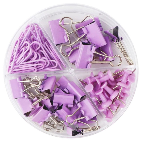 Purple Office Metal Paper Clips Binder Set For Office, School