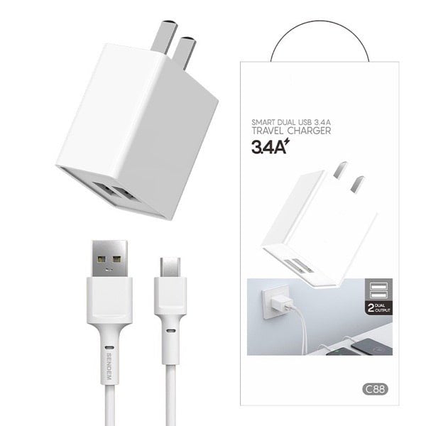 3.4A Dual USB Travel Quick Wall Charger - Android/IOS