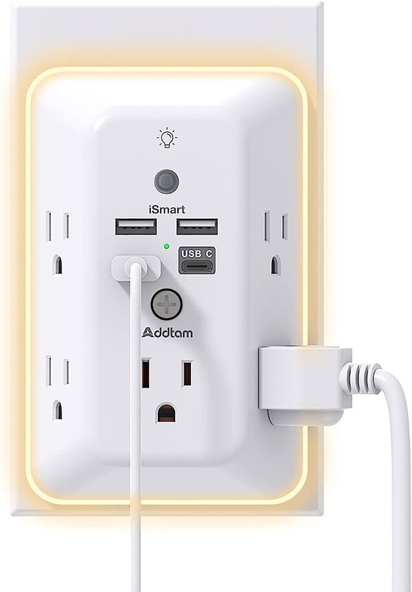 USB Wall Charger Surge Protector 5 Outlet Extender with 4 USB Charging Ports