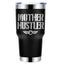 May include a black stainless steel 30oz insulated tumbler with bold Mother Hustler text design and spill-resistant travel lid.