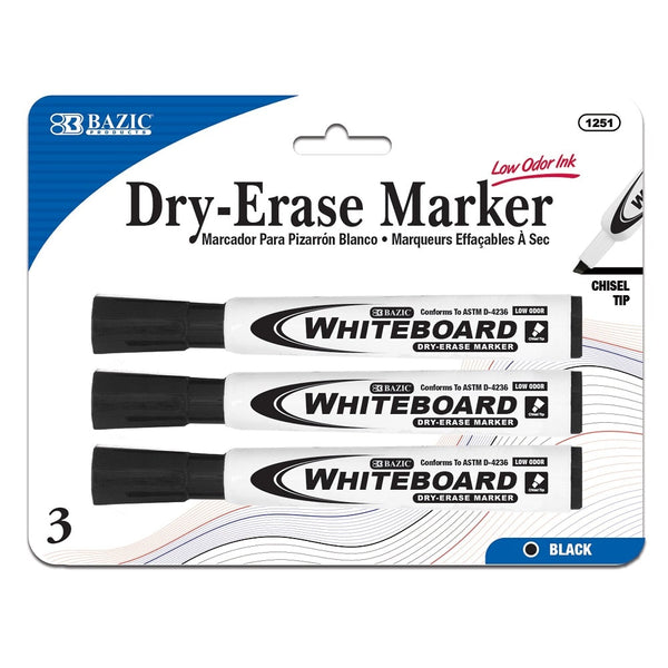 Black Chisel Tip Dry-Erase Markers (3/Pack)