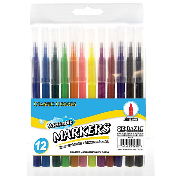 12 Classic Colors Fine Line Washable Markers