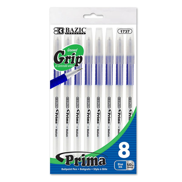 Blue Stick Pen w/ Cushion Grip (8/Pack)