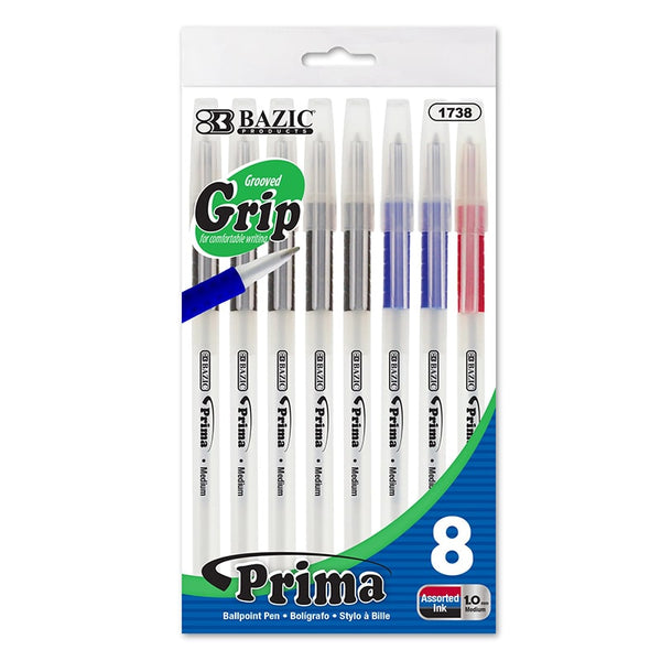 Assorted Color Stick Pen w/ Cushion Grip (8/Pack)