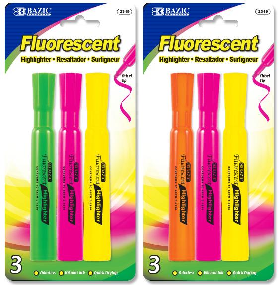 Desk Style Fluorescent Highlighters (3/Pack)