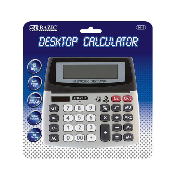 12-Digit Dual Power Desktop Calculator w/ Adjustable Display
