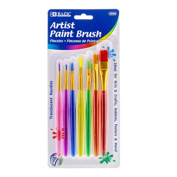 Paint Brush Flat Angled Round w/ Translucent Handle set (7/Pack)