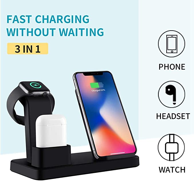 3-IN-1 Wireless Charger iPhone, Airpods &amp; iWatch (Stand)