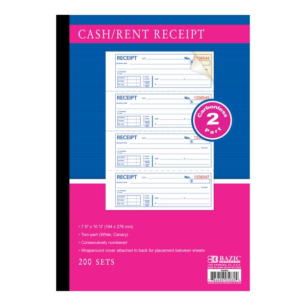 Cash or Rent Receipt Book 2-Part Carbonless 7 5/8" x 10 7/8" 200 Sets