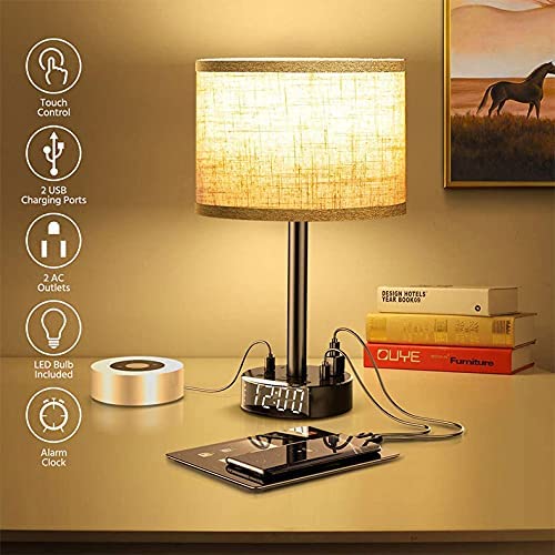 Bedside Table Lamp Alarm Clock Charging - 3 Brightness Level