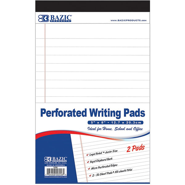 50 Ct. 5" X 8" White Jr. Perforated Writing Pad (2/Pack)