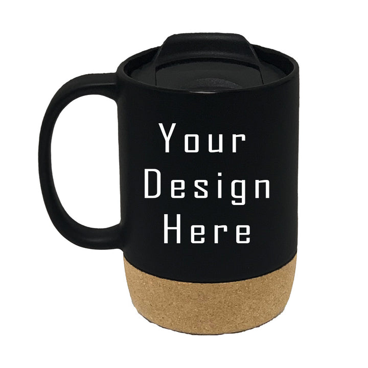 Customizable 15oz Insulated Ceramic Cup Cork Bottom Mug - Black
