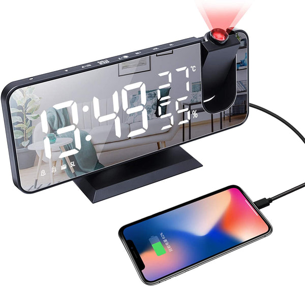 LED Projection Digital Alarm Clock Phone Charger