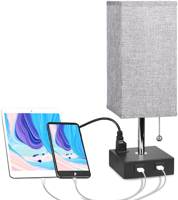 USB Bedside Table Lamp - Grey