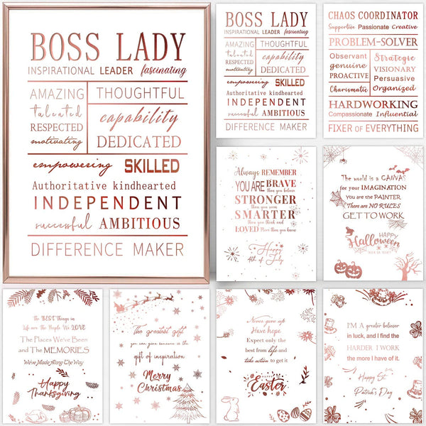 Boss Lady Rose Gold 8 Interchangeable Inspirational Decorative Signs 12×8.6 inch