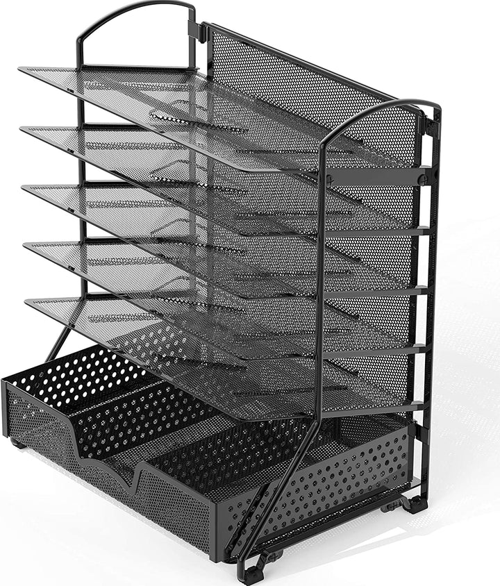 6 Trays Desk Document File Tray Organizer with Supplies Sliding Drawer ...