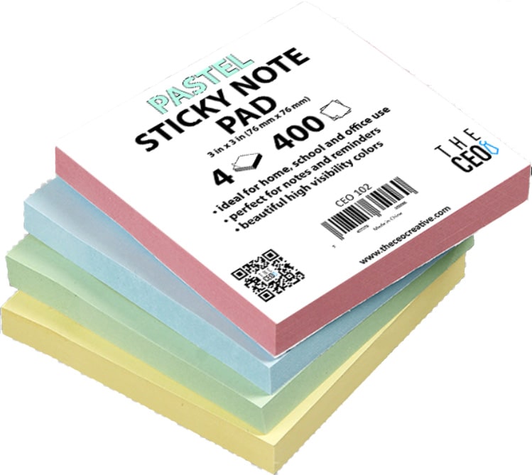 100 Ct. 3x3 Pastel Stick On Notes (4/Pack) – Sticky Notes – TheCEO.Store