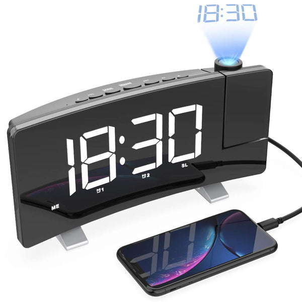 Digital LED Light Projection Alarm Clock With Wireless Phone Charger