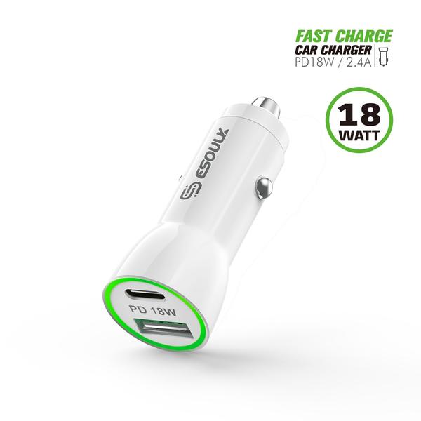 18W PD USB-A + C Fast Adapter LED Car Charger