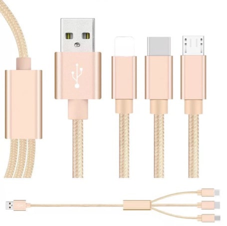 3 IN 1 USB Cable Features 8 Pin, V9 &amp; C Type
